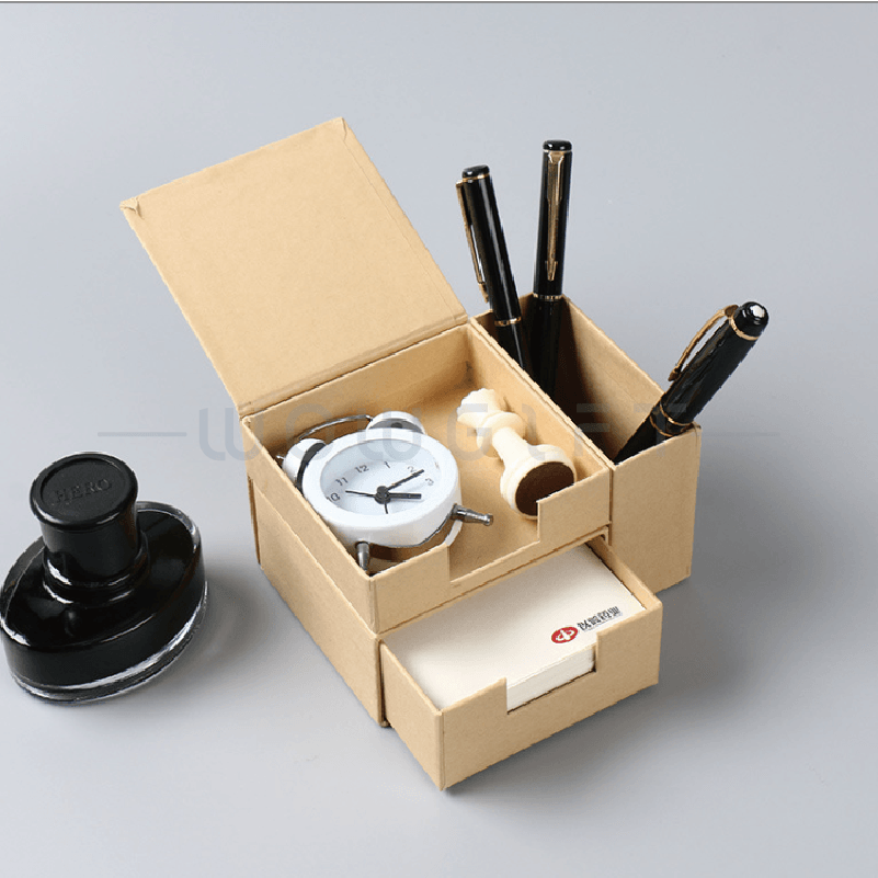 抽屜式便條紙組客製．牛皮紙便利貼禮盒．企業文具禮贈品