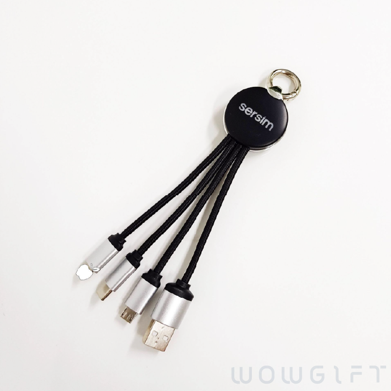 客製發光充電鑰匙圈．三合一充電線