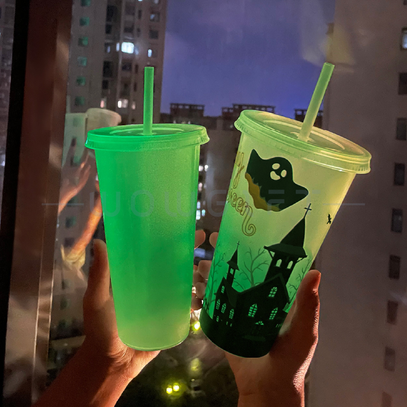 萬聖節夜光吸管杯客製．720ml 夜光水杯．活動節慶主題杯