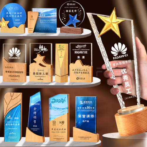 鍍金水晶獎座．企業表揚獎盃客製．年度優秀員工獎